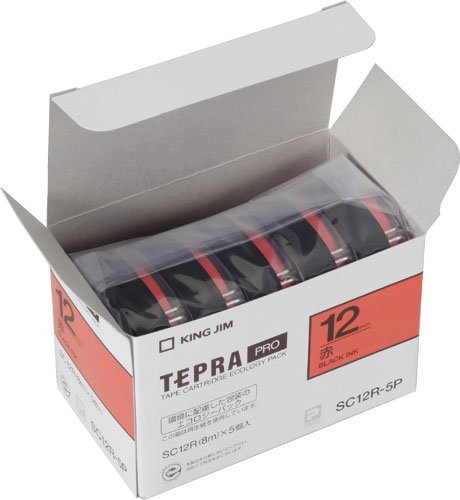 King Jim Tape Cartridge Tepra PRO SC12R-5P 12mm Eco Pack 5 Pieces Red