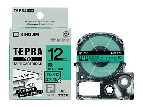 King Jim Tape Cartridge Tepla PRO Cleanly Peelable Label 12mm Green SC12GE