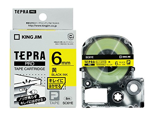 King Jim Tape Cartridge Tepla PRO Cleanly Peelable Label 6mm Yellow SC6YE