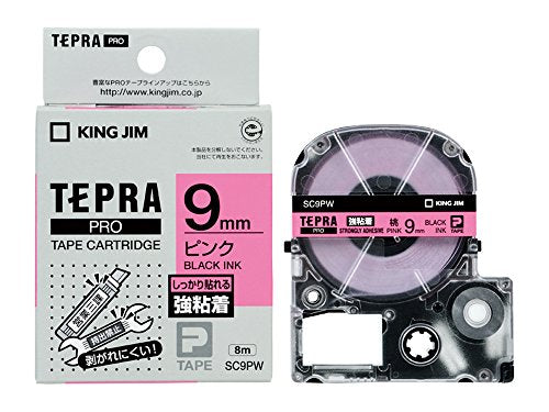 Cartucho de cinta King Jim Tepla PRO Adhesivo fuerte 9 mm Rosa SC9PW