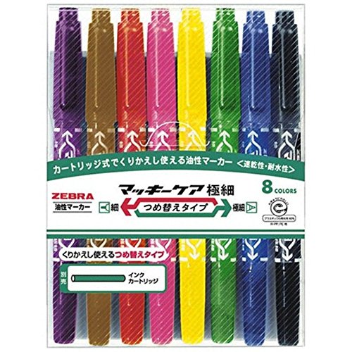 Zebra Permanent Pen Mackie Care Extra Fine Refill Type 8 Colors YYTS5-8C