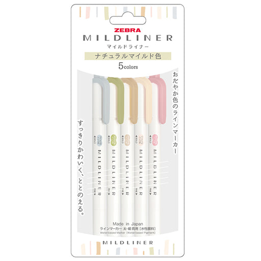 ZEBRA WKT7-5C-NTC [MILDLINER Line Marker tyk/tynd Dual Use Natural Mild Series 5 Color Set] 4901681491940