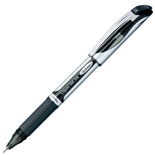 Pentel Gel-Tinten-Kugelschreiber Energel 0,5 mm silberner Schaft, schwarze Tinte BLN55-A
