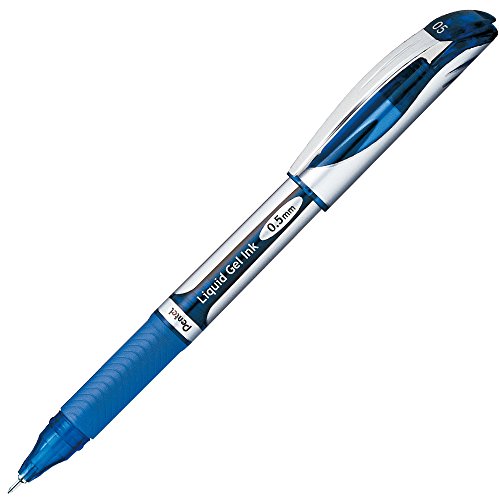 Pentel Gel-Tinten-Kugelschreiber Energel 0,5 mm silberner Schaft, blaue Tinte BLN55-C