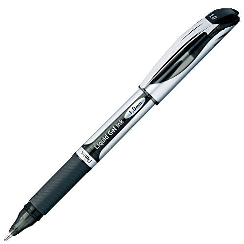 Pentel Gel-Tinten-Kugelschreiber Energel, 1,0 mm silberner Schaft, schwarze Tinte BL60-A
