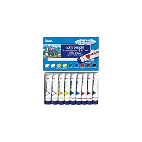 WXR-8 Pentel Akryl Gouache Laminatrør 8 Farve Sæt Hvid 2 Stk.