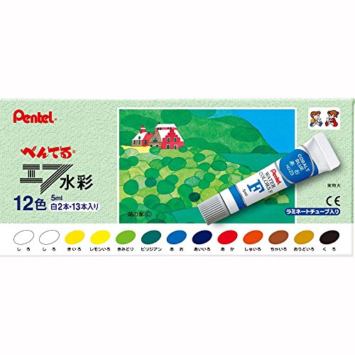 Pentel F Aquarell Lamitube 12 Farben weiß 2 Stück
