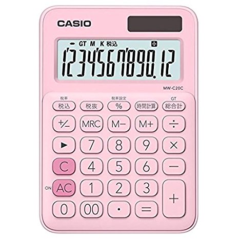 カシオ 電卓 12桁 （ペールピンク）CASIO カラフル電卓 ミニジャストタイプ MW-C20C-PK