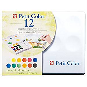 Sakura Crepas Feste Aquarellfarbe Petit Color 12 Farben NCW-12H Wasserpinsel im Lieferumfang enthalten