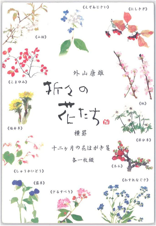 Hogensha postkortnoter, vandret skrift, 12 mønstre, 12 ark, Mino Washi, lejlighedsvise blomster, 12 måneders blomster, 24-222, 4961187242224 (5 sæt)