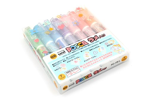 uni Posca glitter ekstra fint 7 farver sæt Mitsubishi blyant 4902778719428
