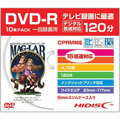 High-Disk-Recording-DVD-R, 120 Minuten, 16-fache Geschwindigkeit, 5-mm-Slim-Gehäuse HDDR12JCP10SC (10 Discs), Magnetic Research Institute 4984279130476