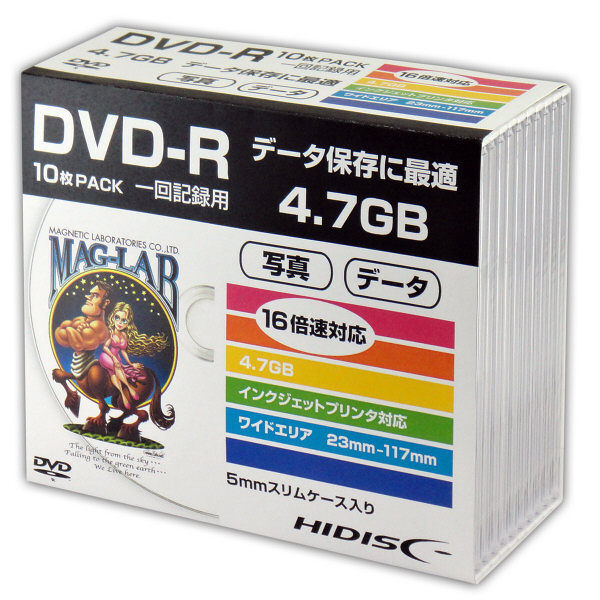 Data Cakera Tinggi DVD-R 4.7GB 16x Kelajuan 5mm Sarung Slim HDDR47JNP10SC (10 cakera) Institut Penyelidikan Magnetik 4984279120590