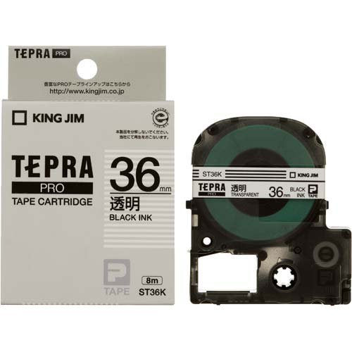 King Jim Tepra PRO tape ST36K (transparent/black text 36mm width)