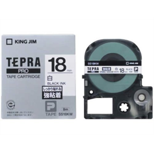 King Jim Tepra PRO Tape SS18KW (Strong adhesive label, white/black letters, 18mm width)