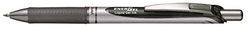 Pentel Kugelschreiber mit Gel-Tinte, einziehbar, Energel, 0,7 mm, silberner Schaft, schwarze Tinte BL77-A