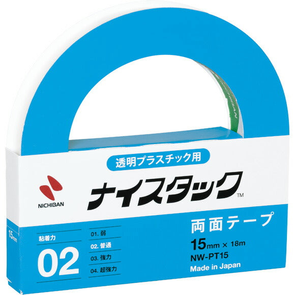 Nichiban Nicetack NW-PT15 Rolo grande de fita dupla-face para plástico transparente 15mm x 18m